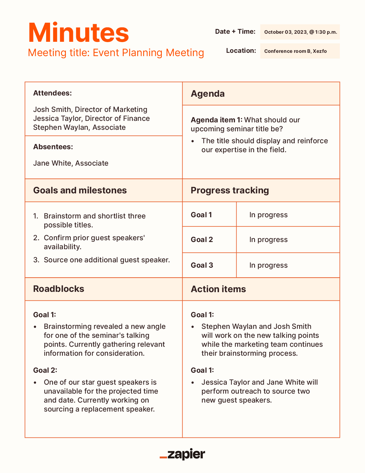 Stylized meeting minutes template